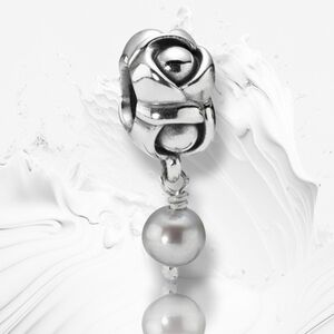 Pandora Sterling Silver Bloom Dangle Charm With Gray Freshwater Pearl Retired